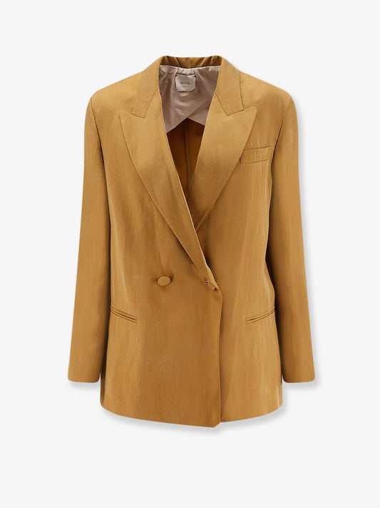Double-breasted lyocell and linen blazer