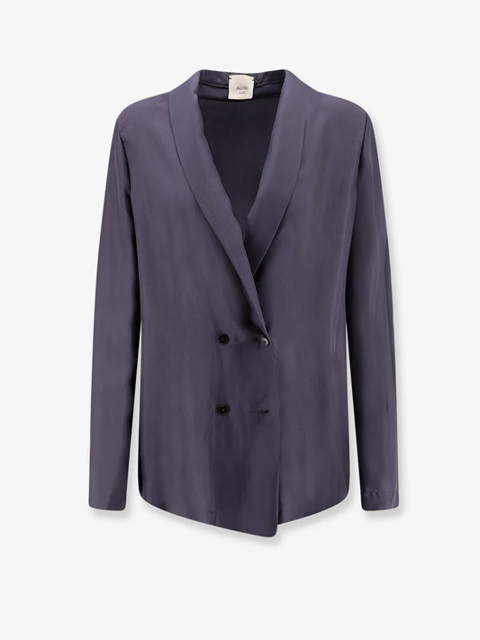 Double-breasted silk blazer