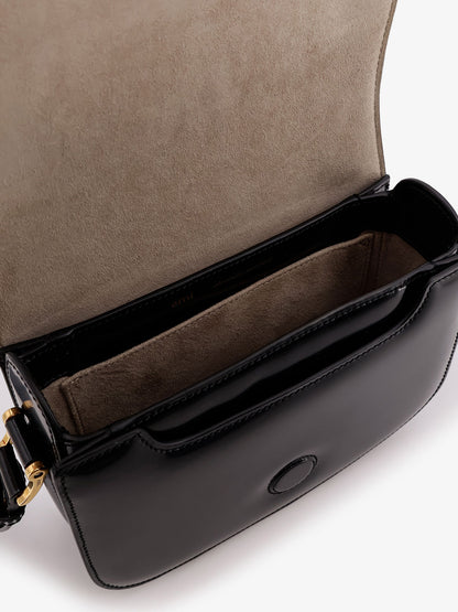 Leather shoulder bag with metal logo on the front thumbnail