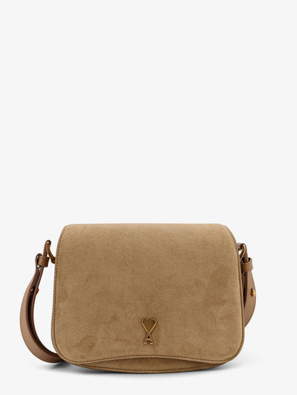 Suede shoulder bag with metal logo on the front thumbnail