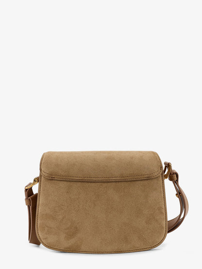 Suede shoulder bag with metal logo on the front thumbnail