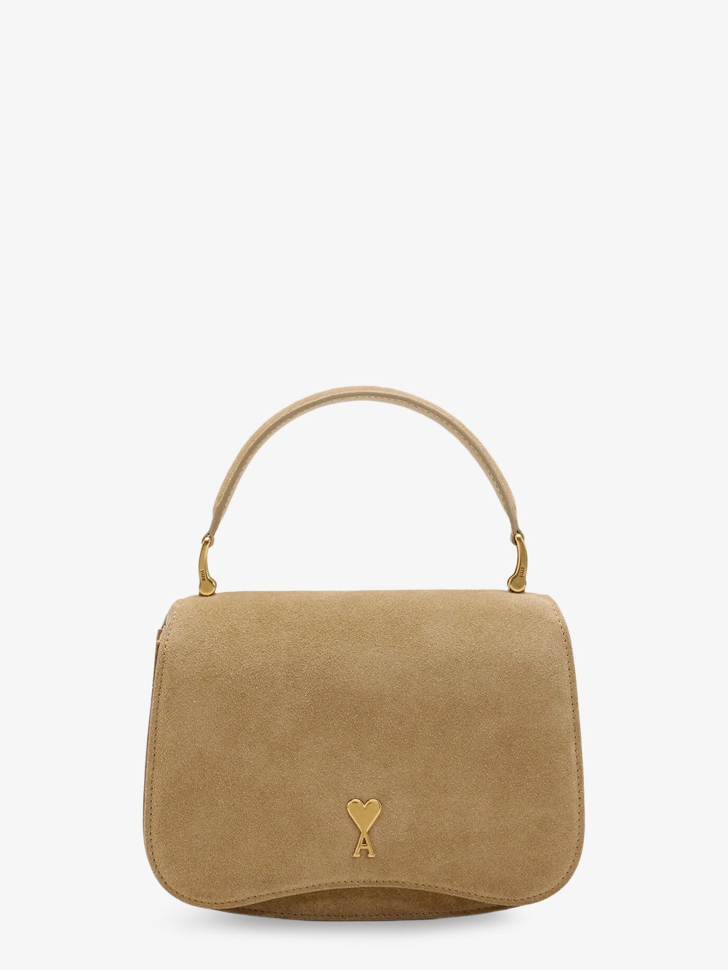 Suede crossbody bag with metal logo on the front
