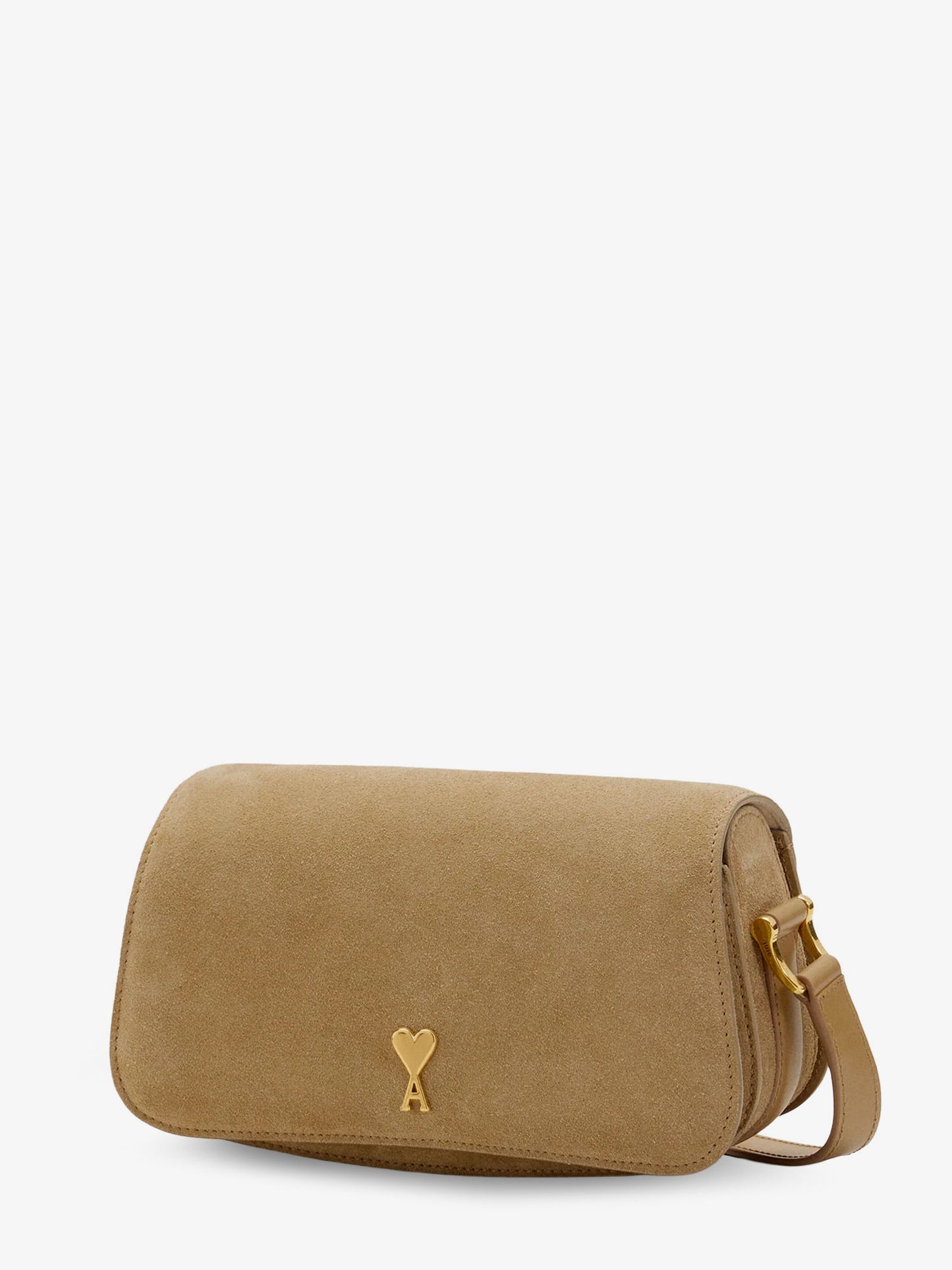 Suede shoulder bag with logo on the front