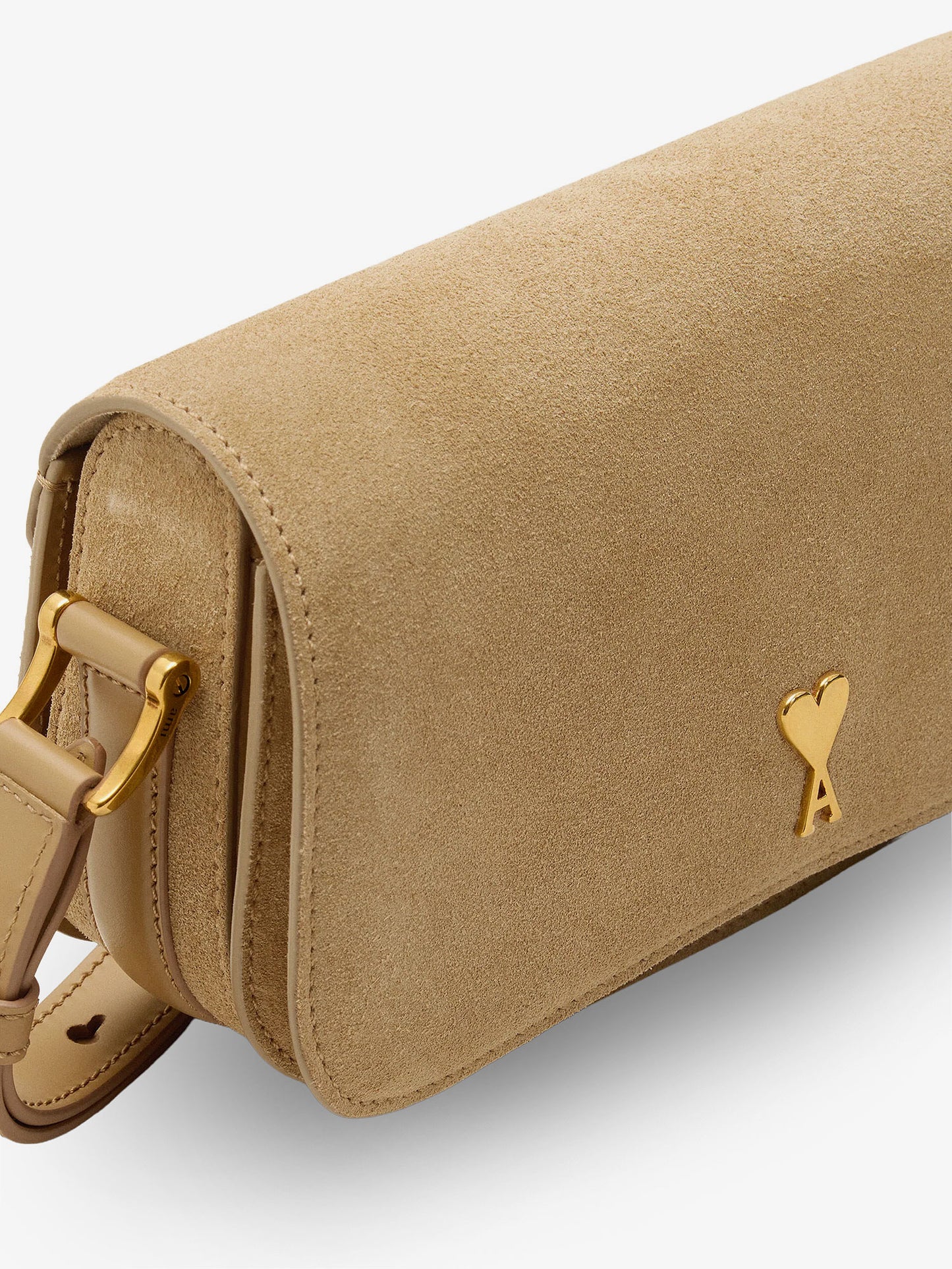 Suede shoulder bag with logo on the front