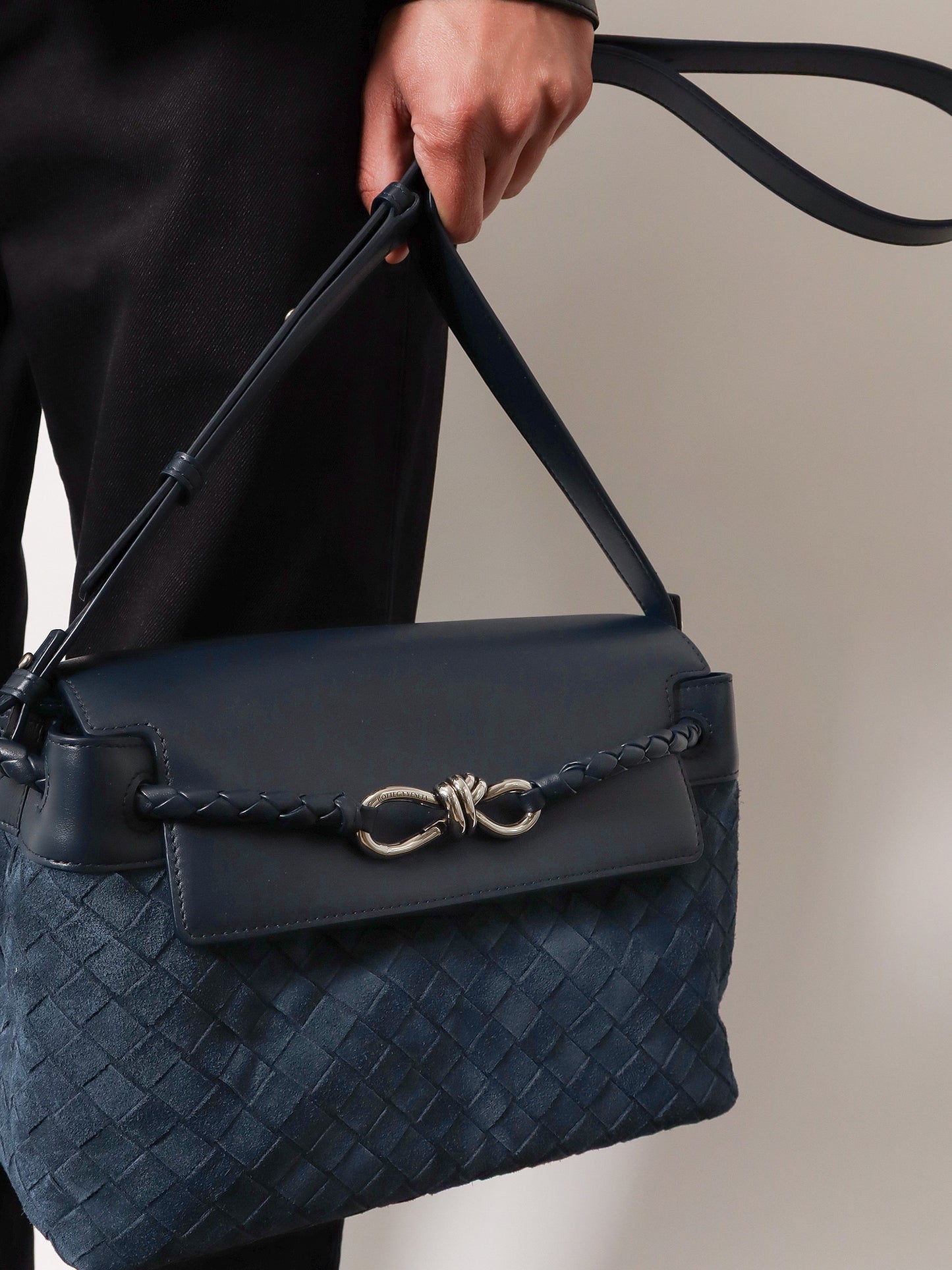 Andiamo Messenger suede crossbody bag with Intrecciato motif