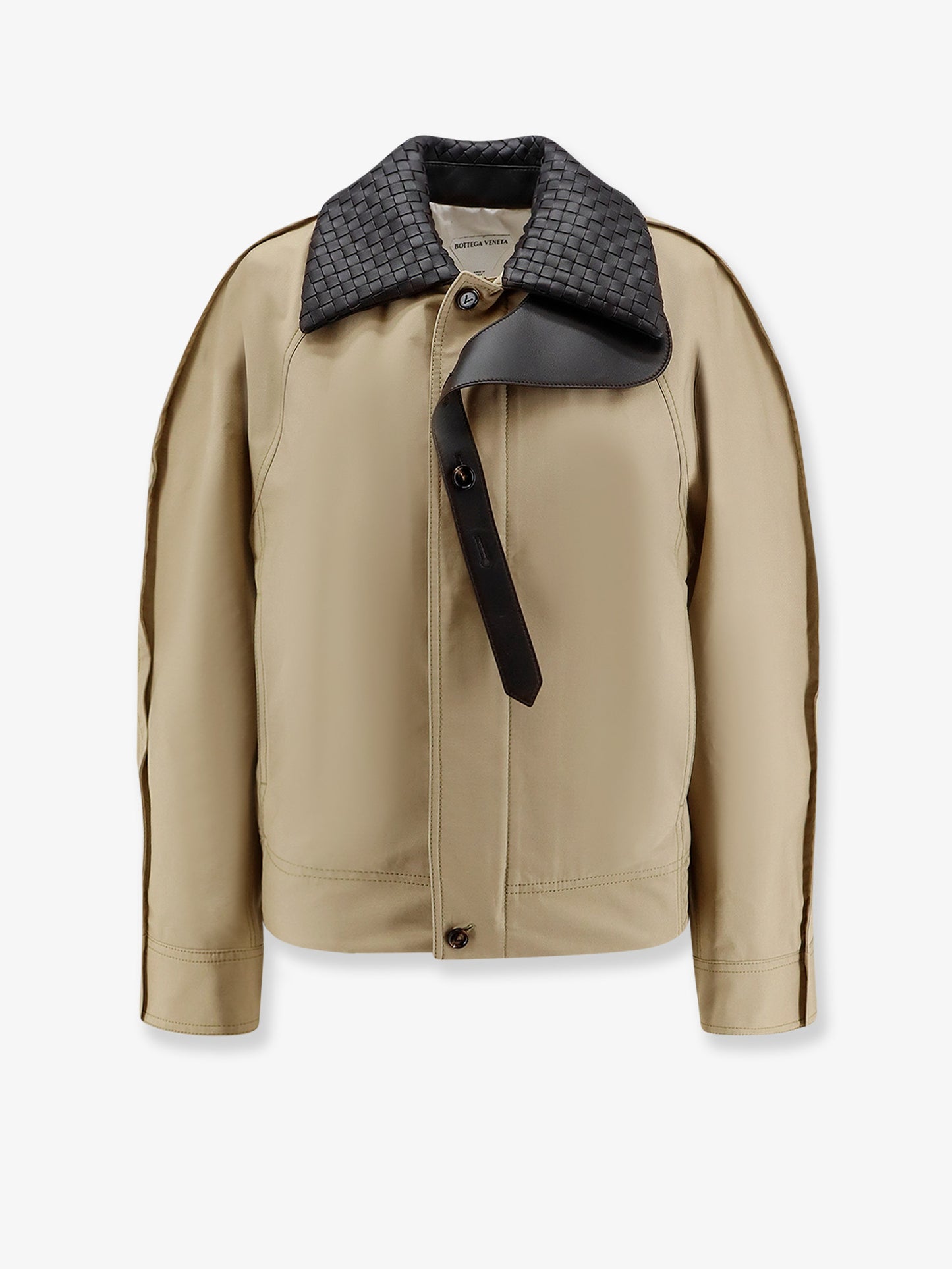 Cotton Jacket with Intrecciato leather collar