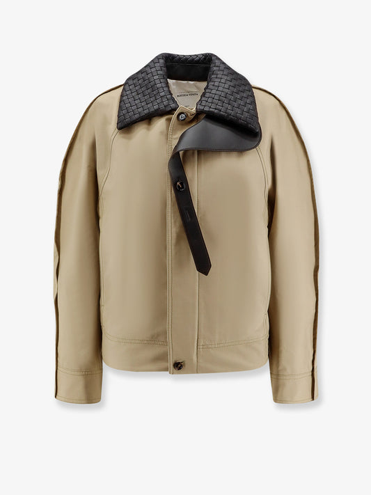 Cotton Jacket with Intrecciato leather collar