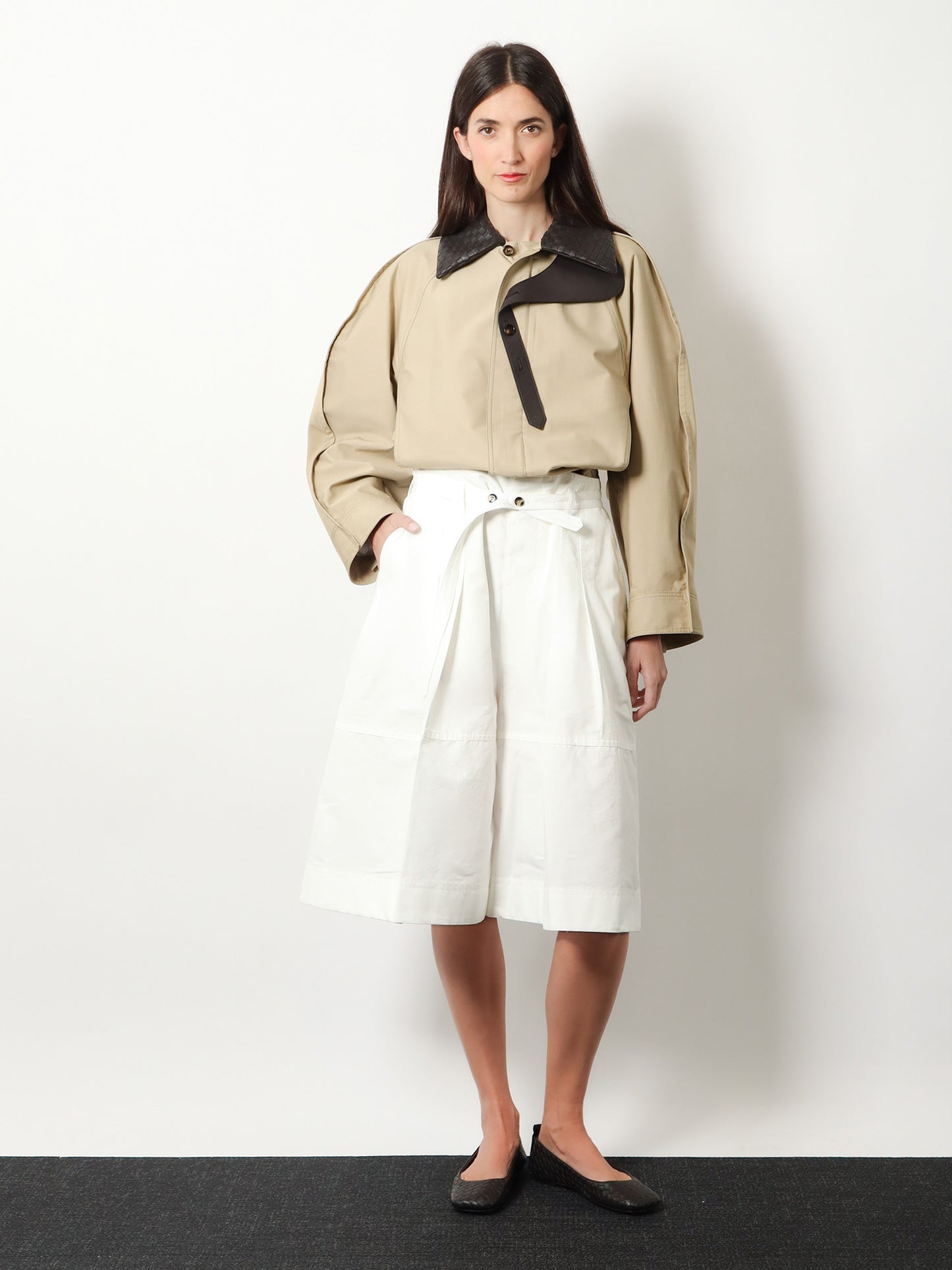 Cotton Jacket with Intrecciato leather collar
