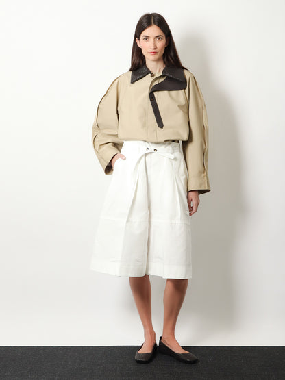 Cotton Jacket with Intrecciato leather collar thumbnail