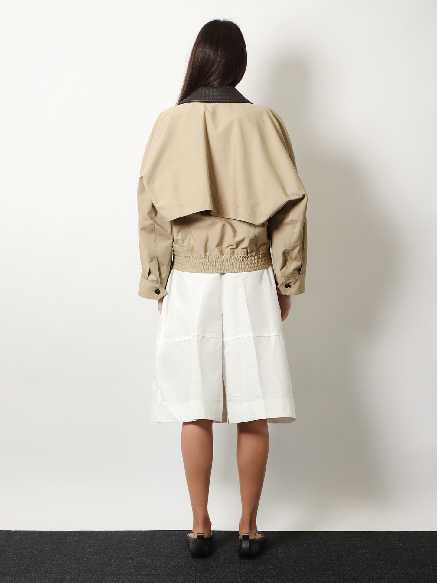 Cotton Jacket with Intrecciato leather collar