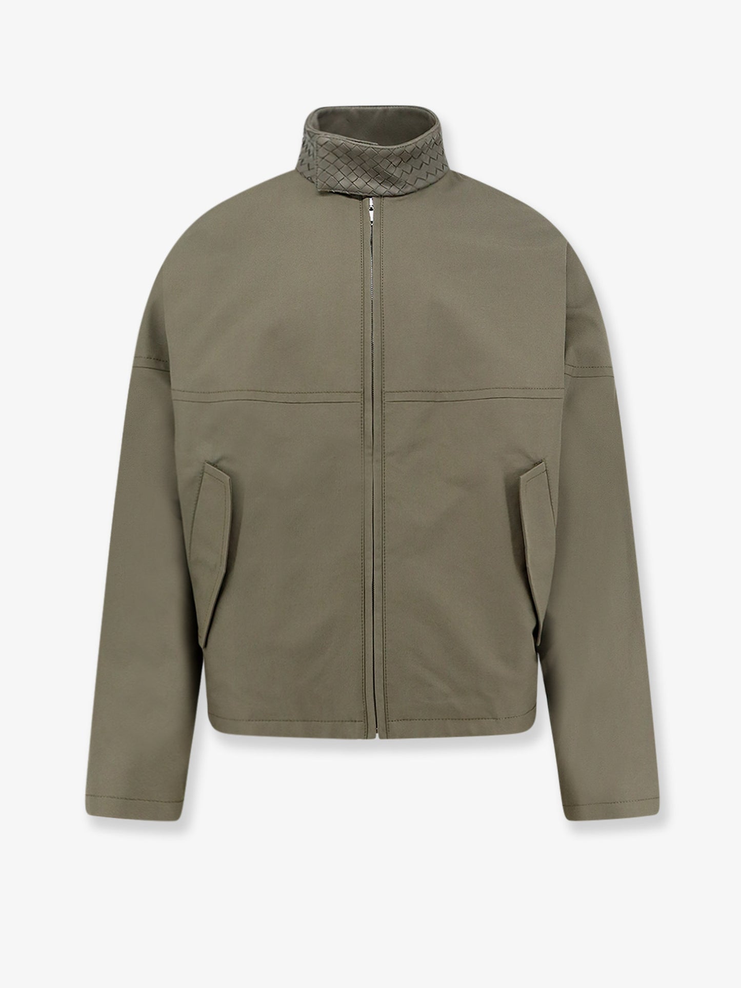 Cotton jacket with Intrecciato leather detail