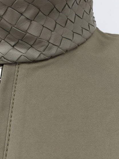 Cotton jacket with Intrecciato leather detail thumbnail