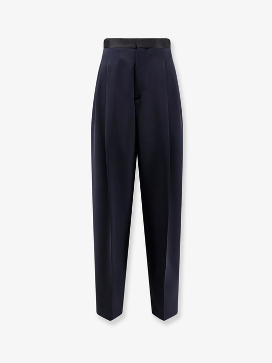 Wool trousers with satin waistband