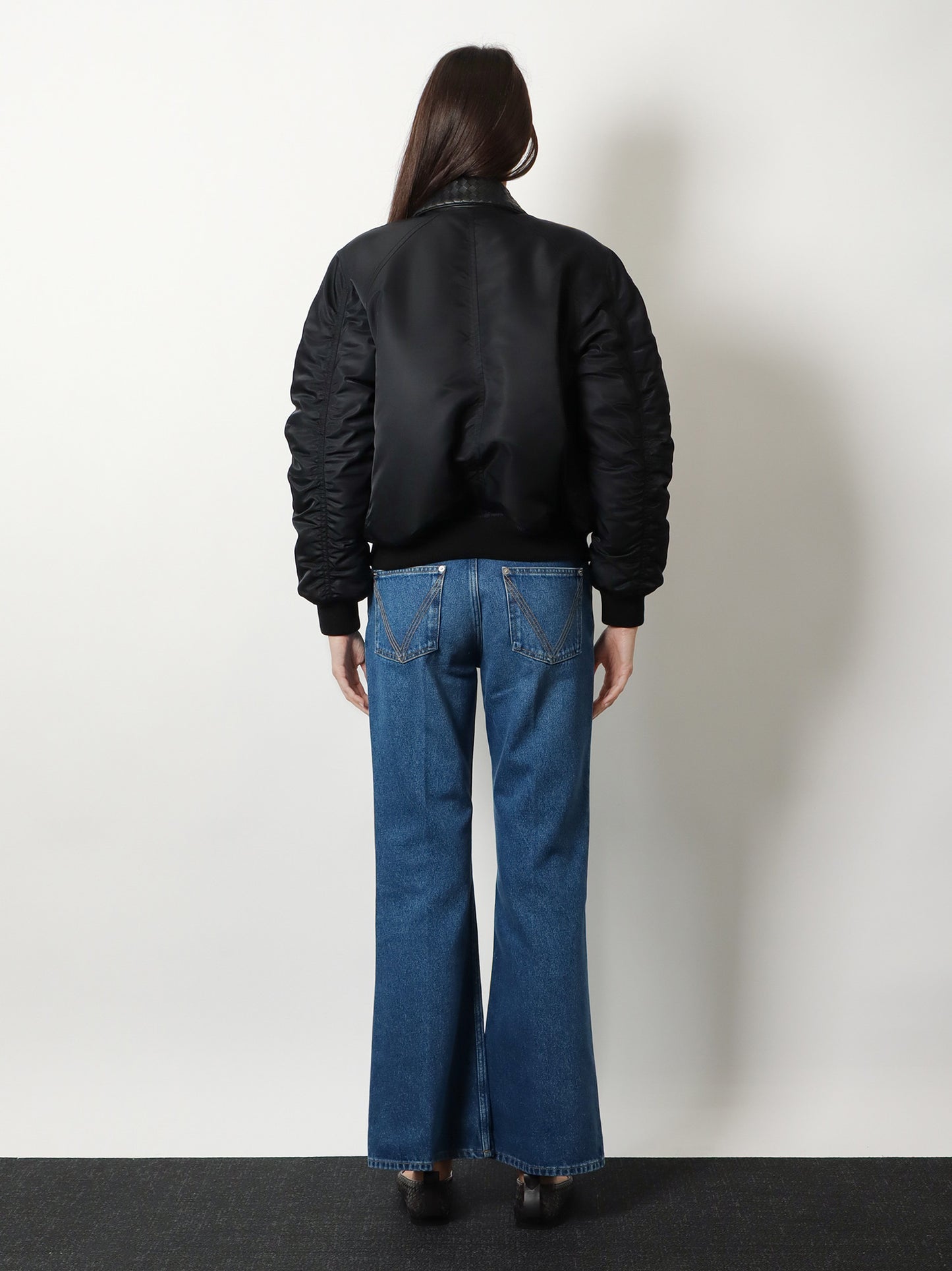 Giubbino in nylon con colletto in pelle Intrecciato