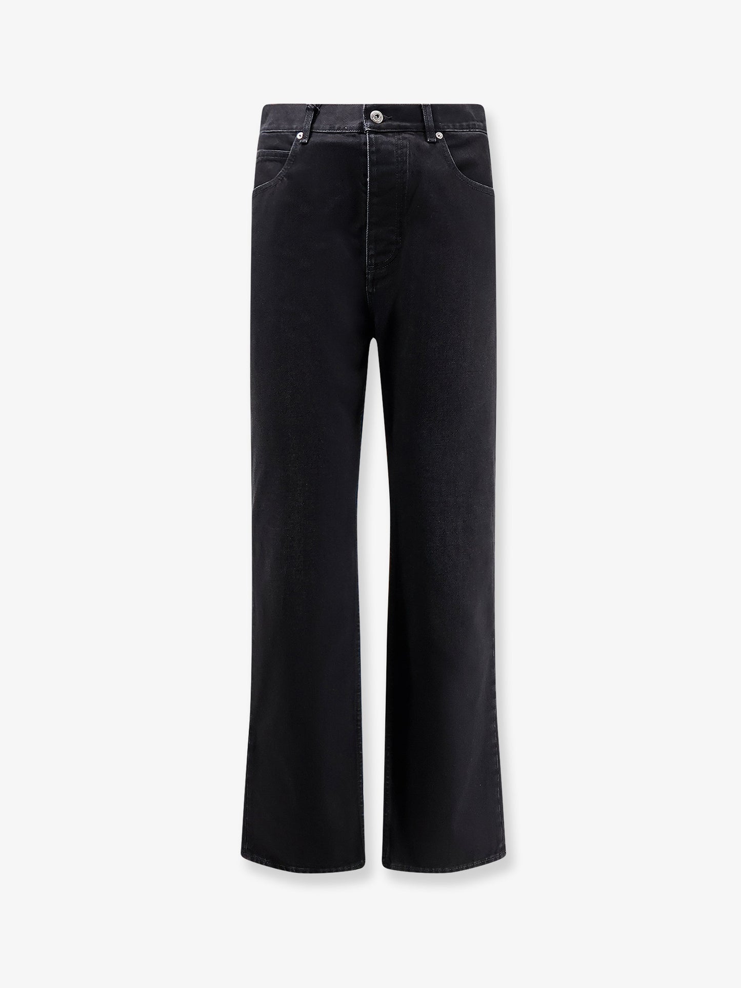 Black denim trousers with back leather patch