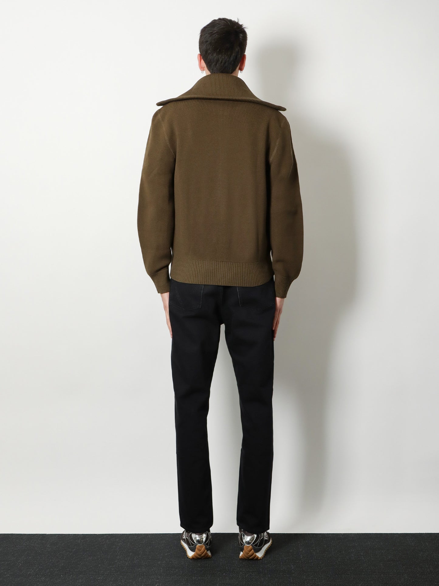 Black denim trousers with back leather patch