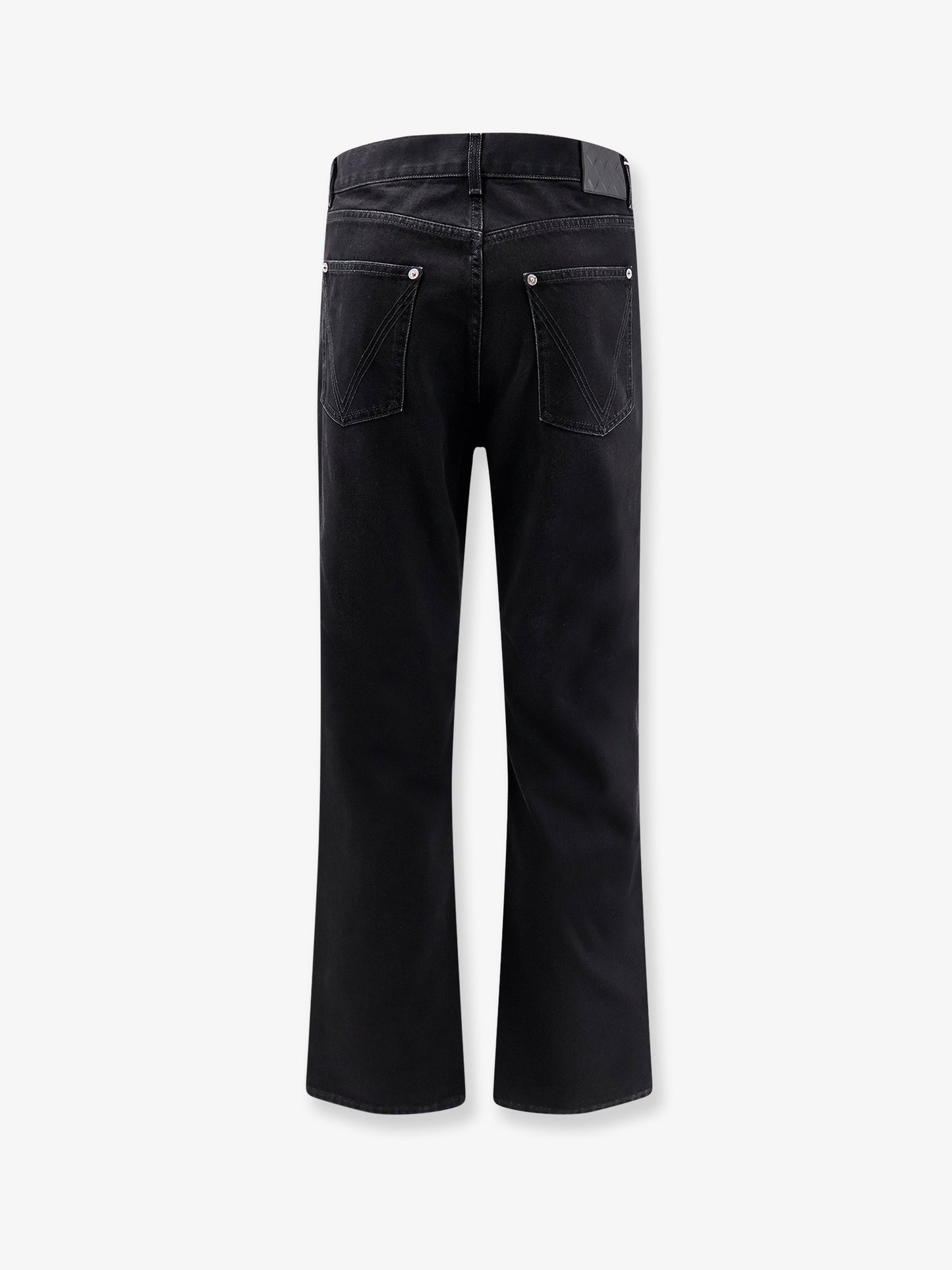 Black denim trousers with back leather patch
