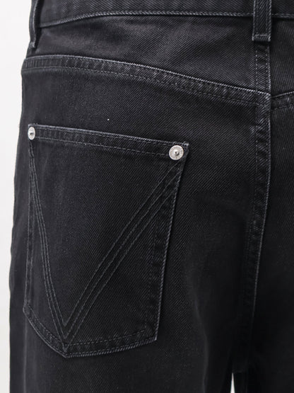 Black denim trousers with back leather patch thumbnail