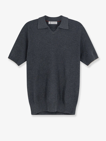 Cotton polo shirt with ribbed knit thumbnail