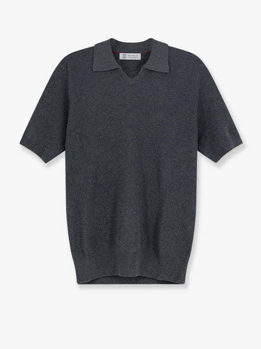 Cotton polo shirt with ribbed knit