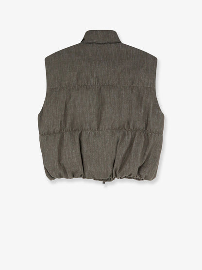 Sleeveless effect twill-denim down jacket thumbnail