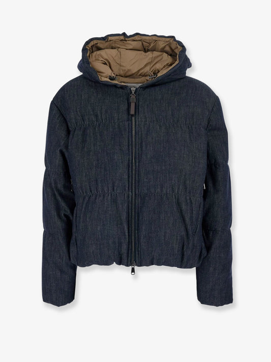 Giubbino in denim imbottito con cappuccio
