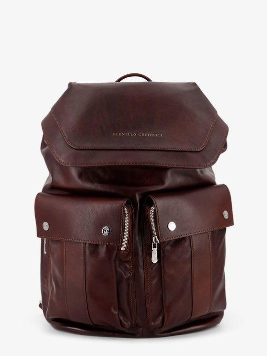 Leather backpack with front lettering logo