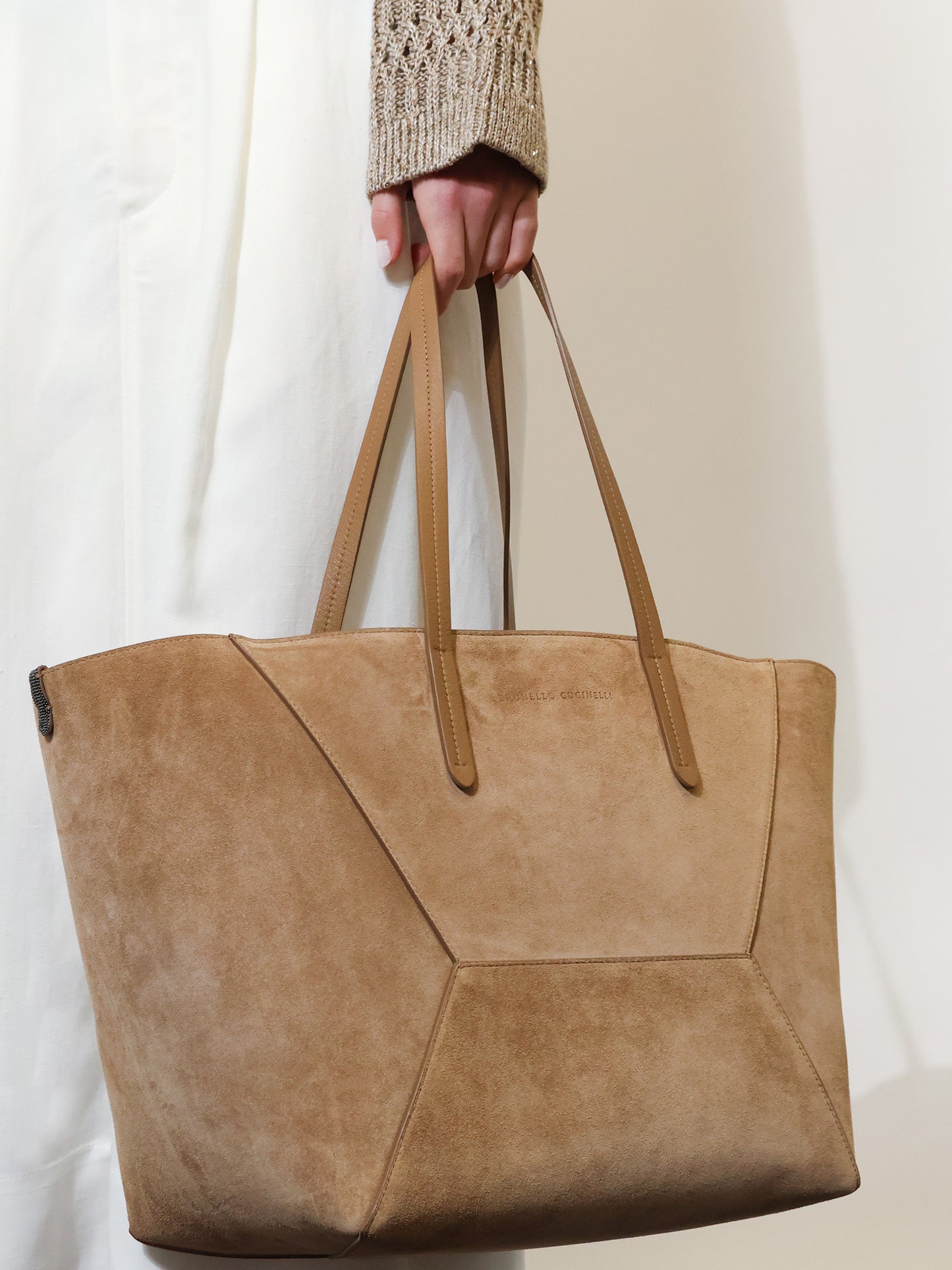 BC Duo suede shoulder bag with engraved logo