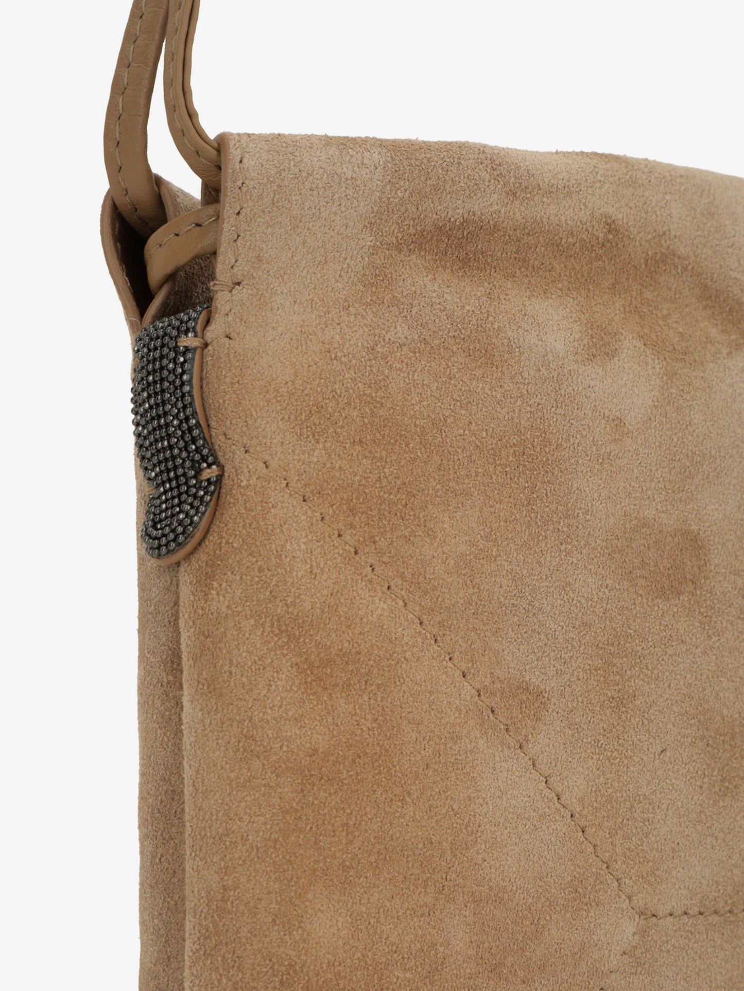 Borsa a spalla in suede con logo frontale