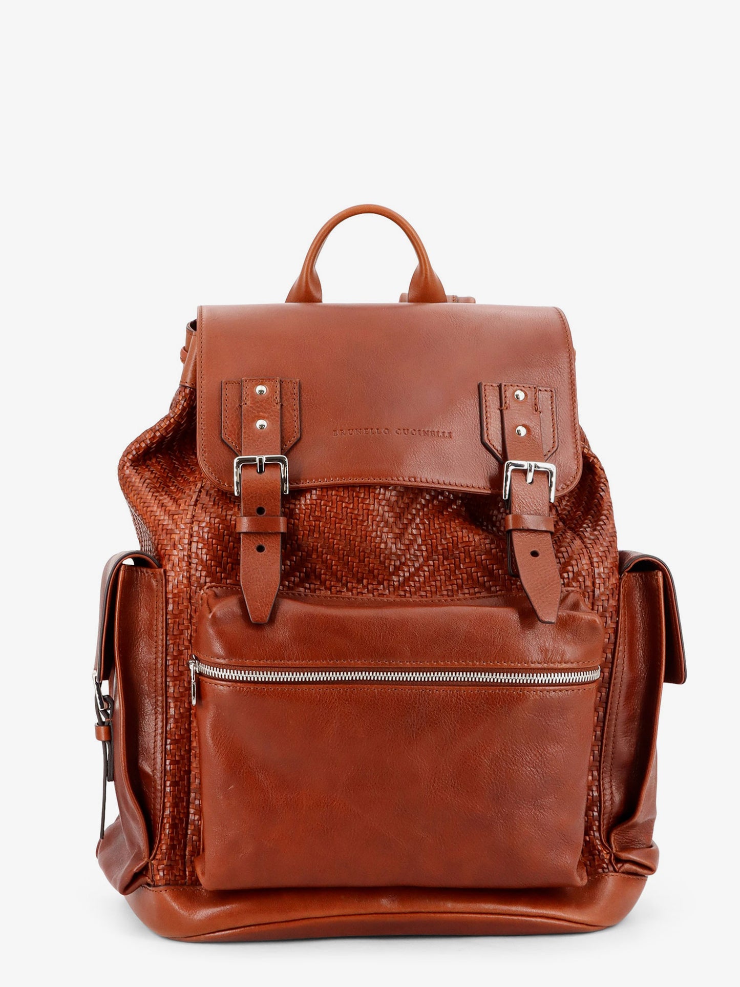 City leather backpack with engraved lettering logo