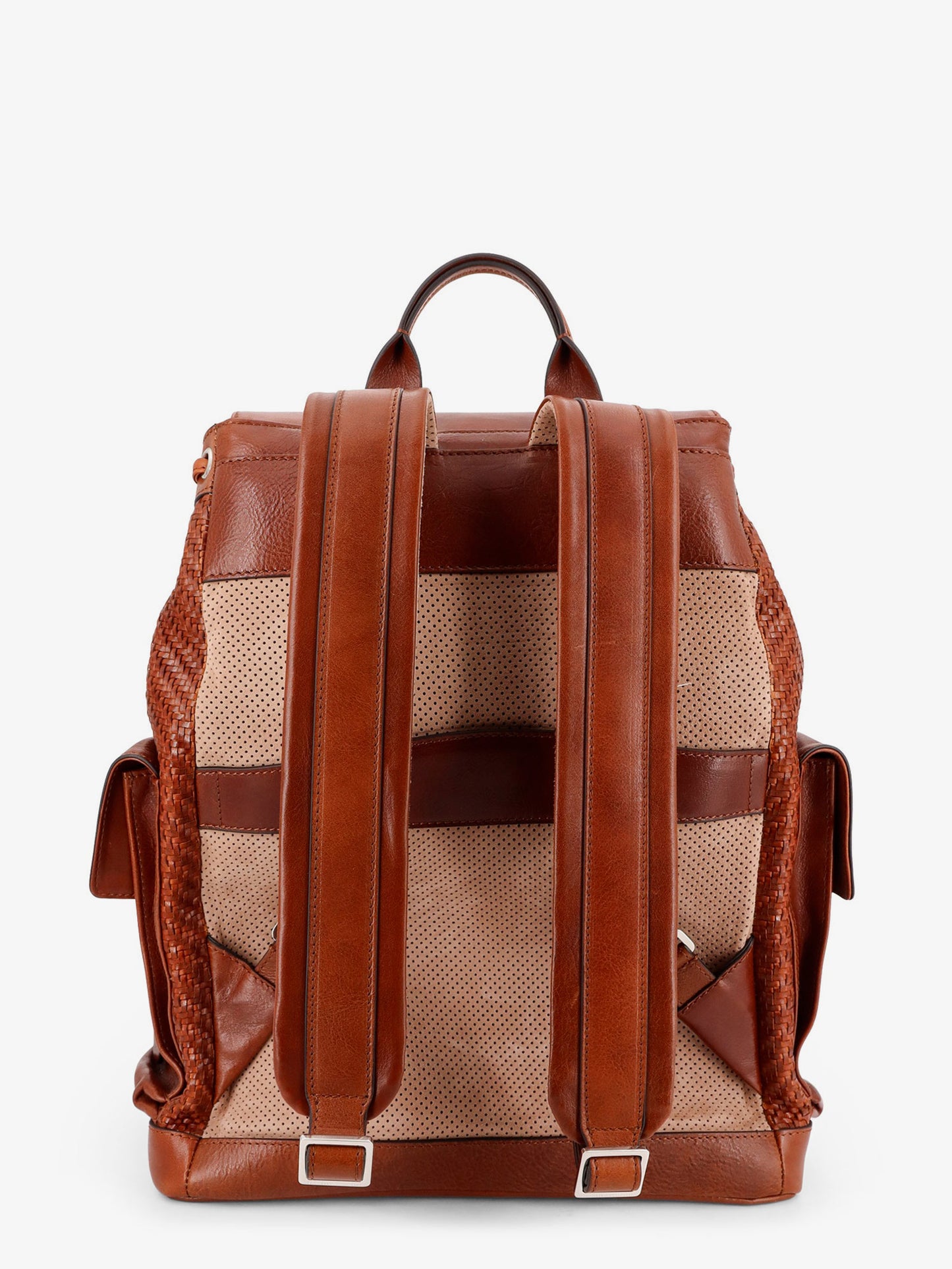 City leather backpack with engraved lettering logo