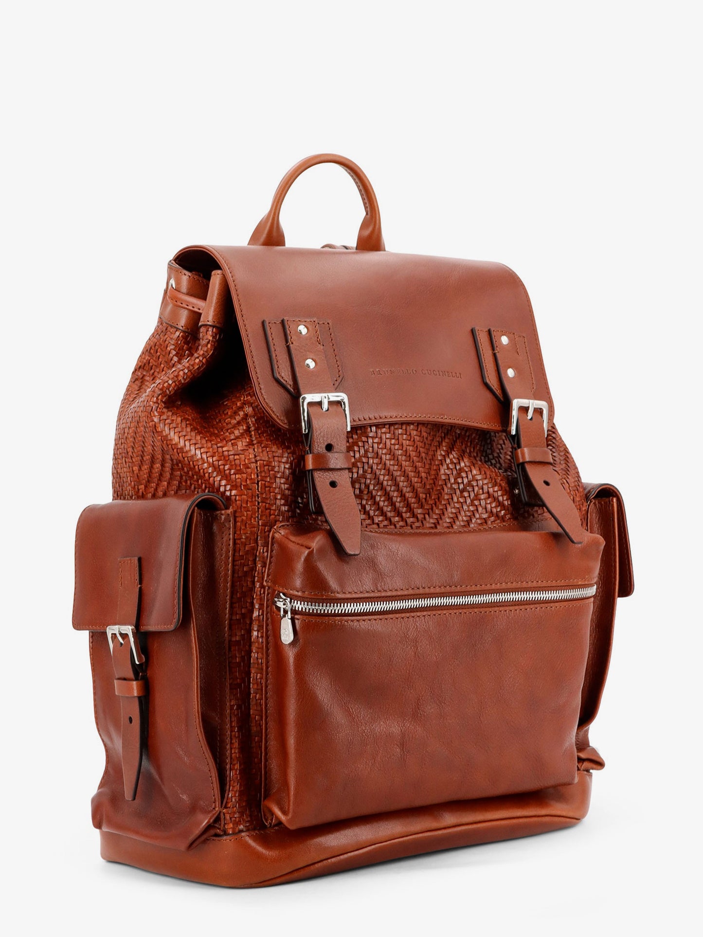 City leather backpack with engraved lettering logo