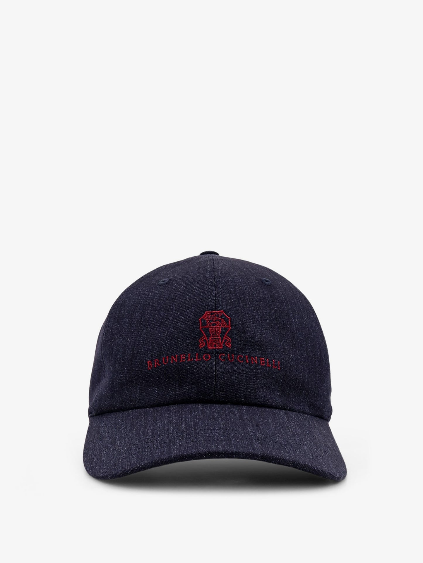 Denim cap with embroidered logo on the front