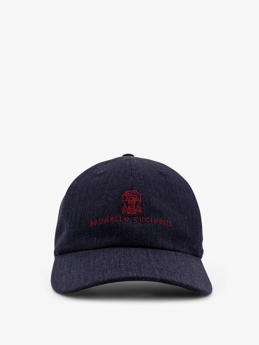 Denim cap with embroidered logo on the front