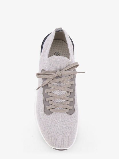 Low-top cotton knit and leather sneakers thumbnail
