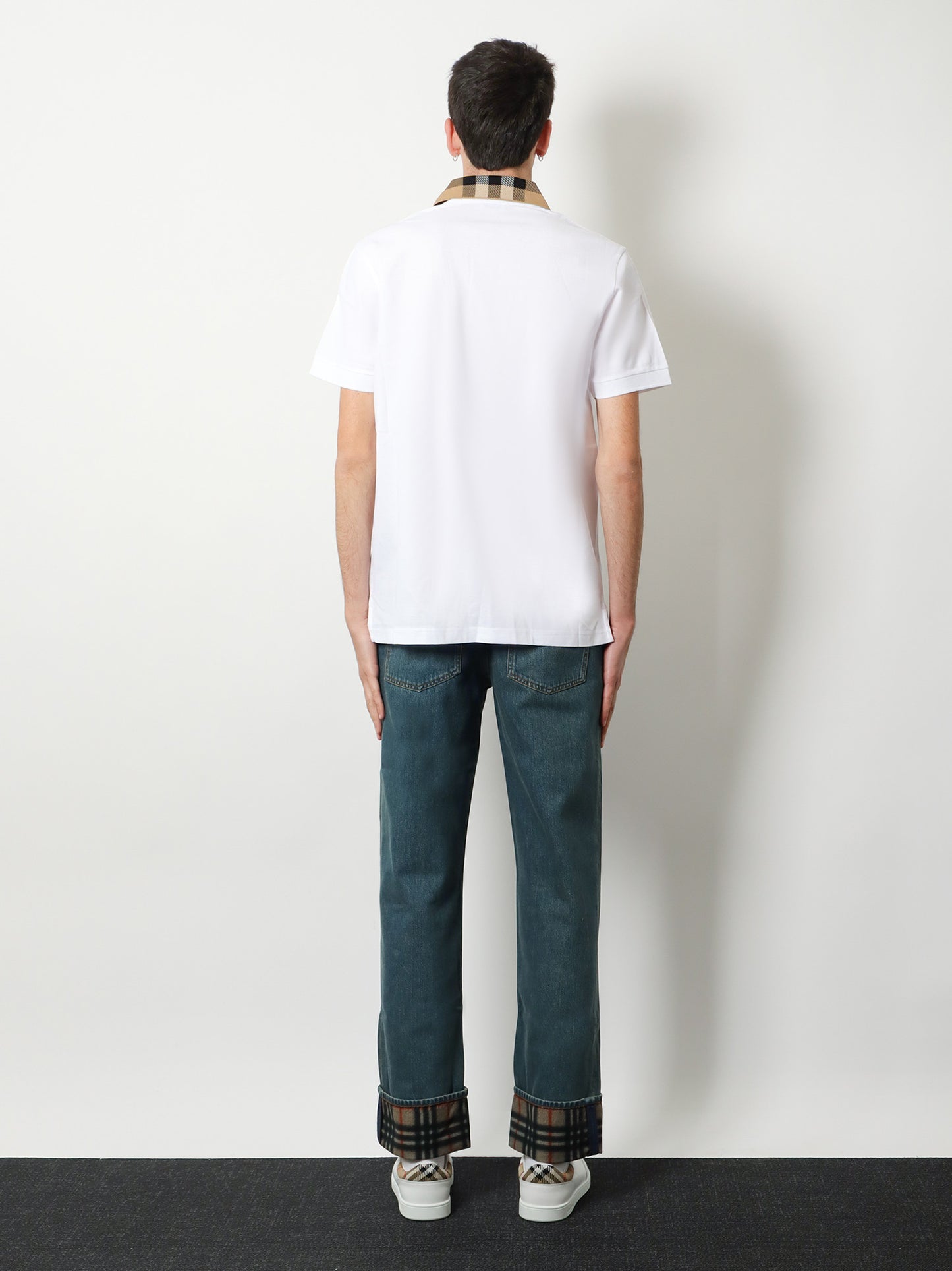 Cotton polo shirt with Check collar detail
