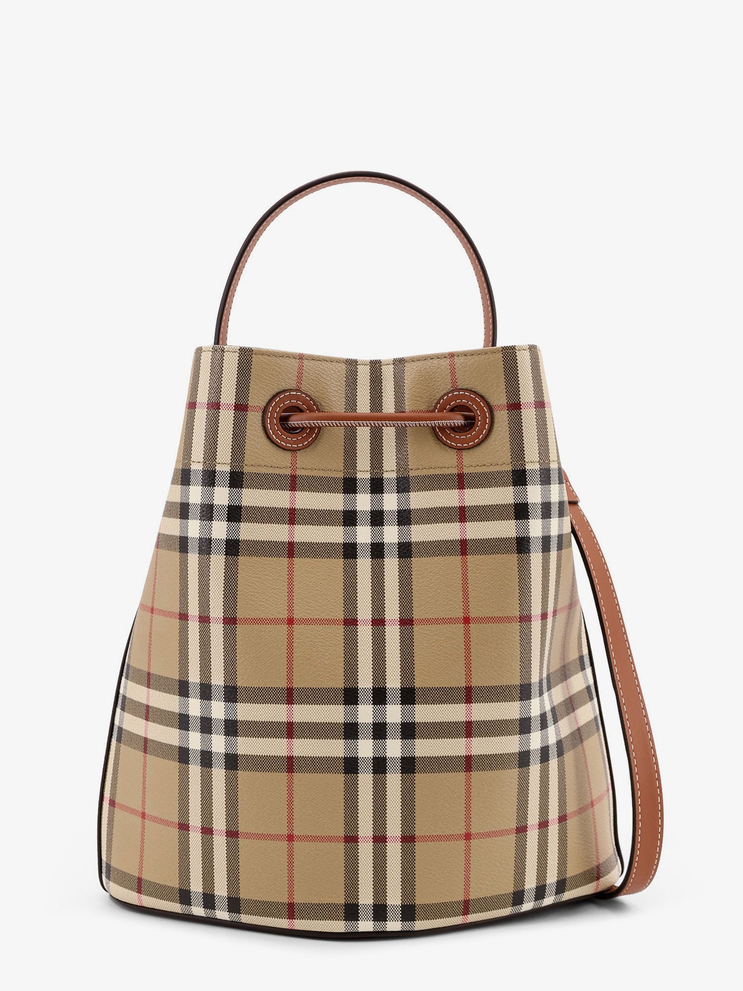 Coated canvas bucket bag with check pattern