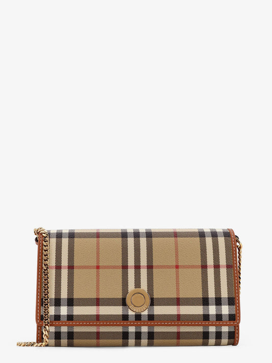 Coated canvas shoulder bag with check pattern