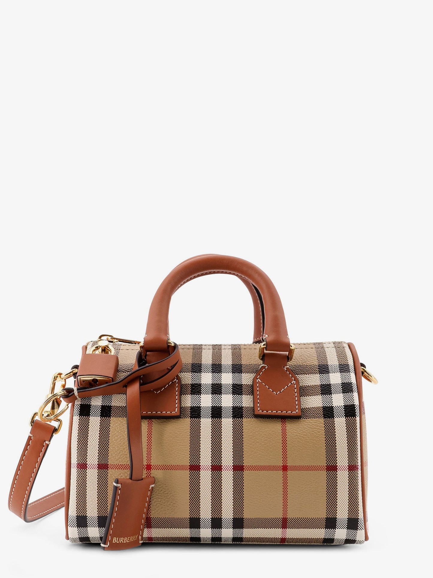 Coated canvas crossbody bag with check pattern