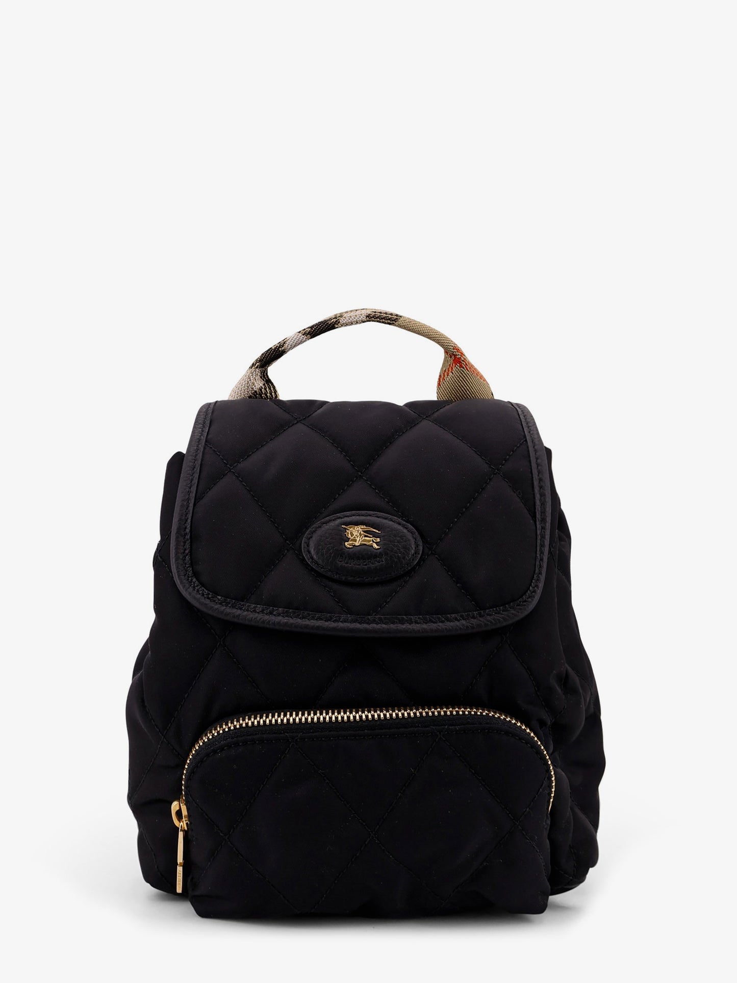 Nylon backpack with leather logo patch