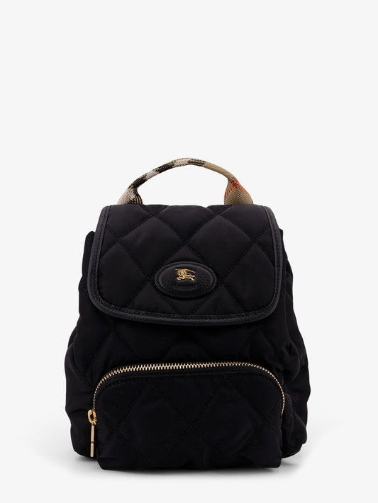 Nylon backpack with leather logo patch