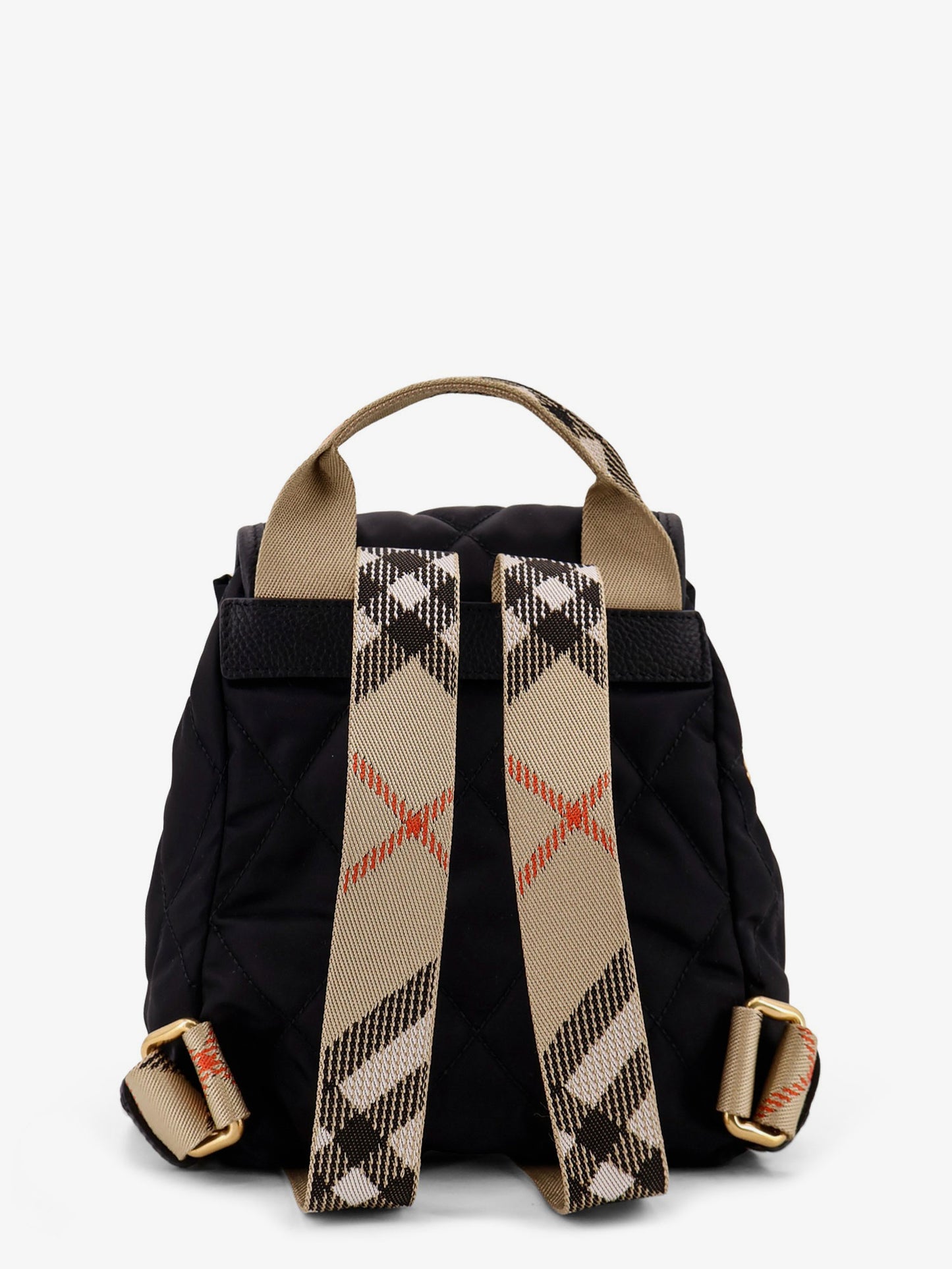 Nylon backpack with leather logo patch