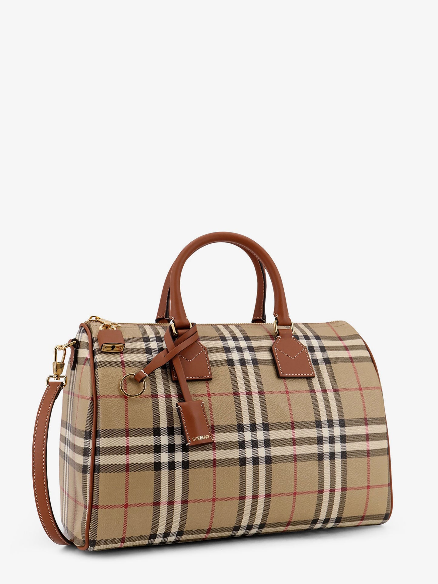 Coated canvas handbag with check pattern