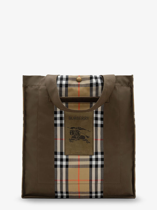 Tote Trench Check canvas shoulder bag with suede logo label on the front