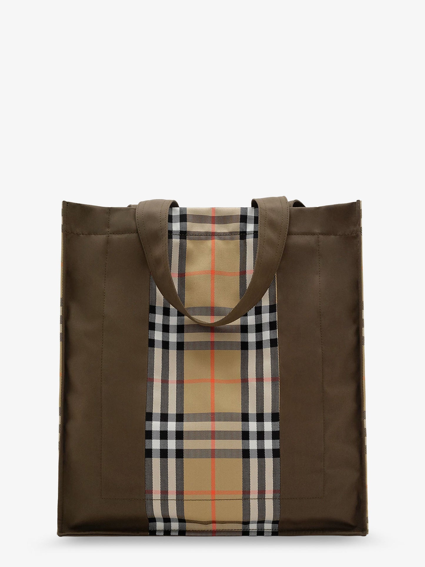 Tote Trench Check canvas shoulder bag with suede logo label on the front