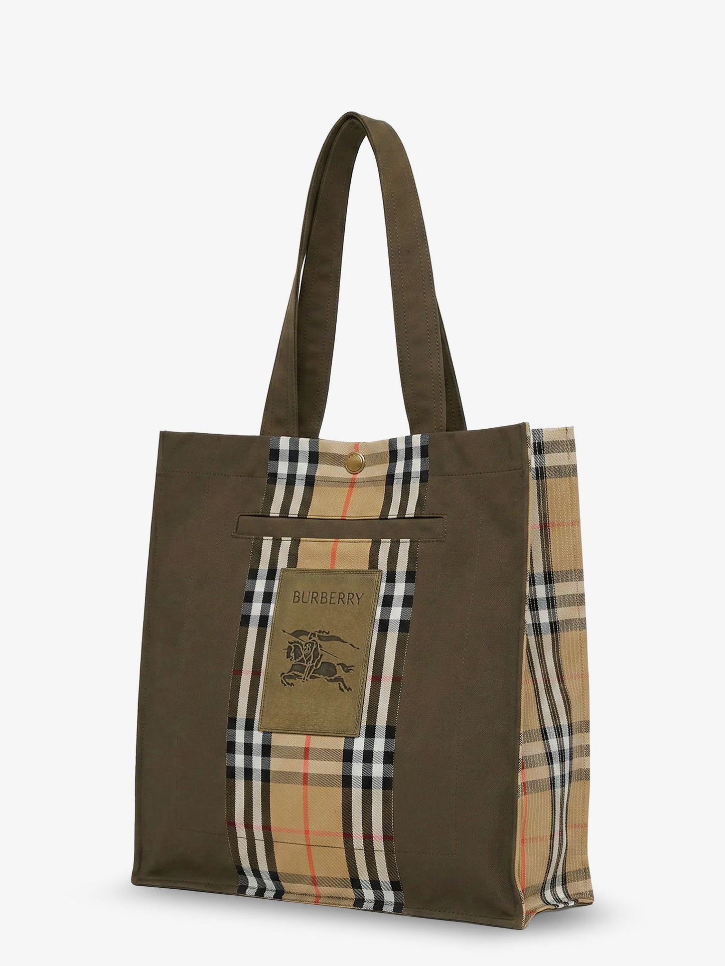 Tote Trench Check canvas shoulder bag with suede logo label on the front