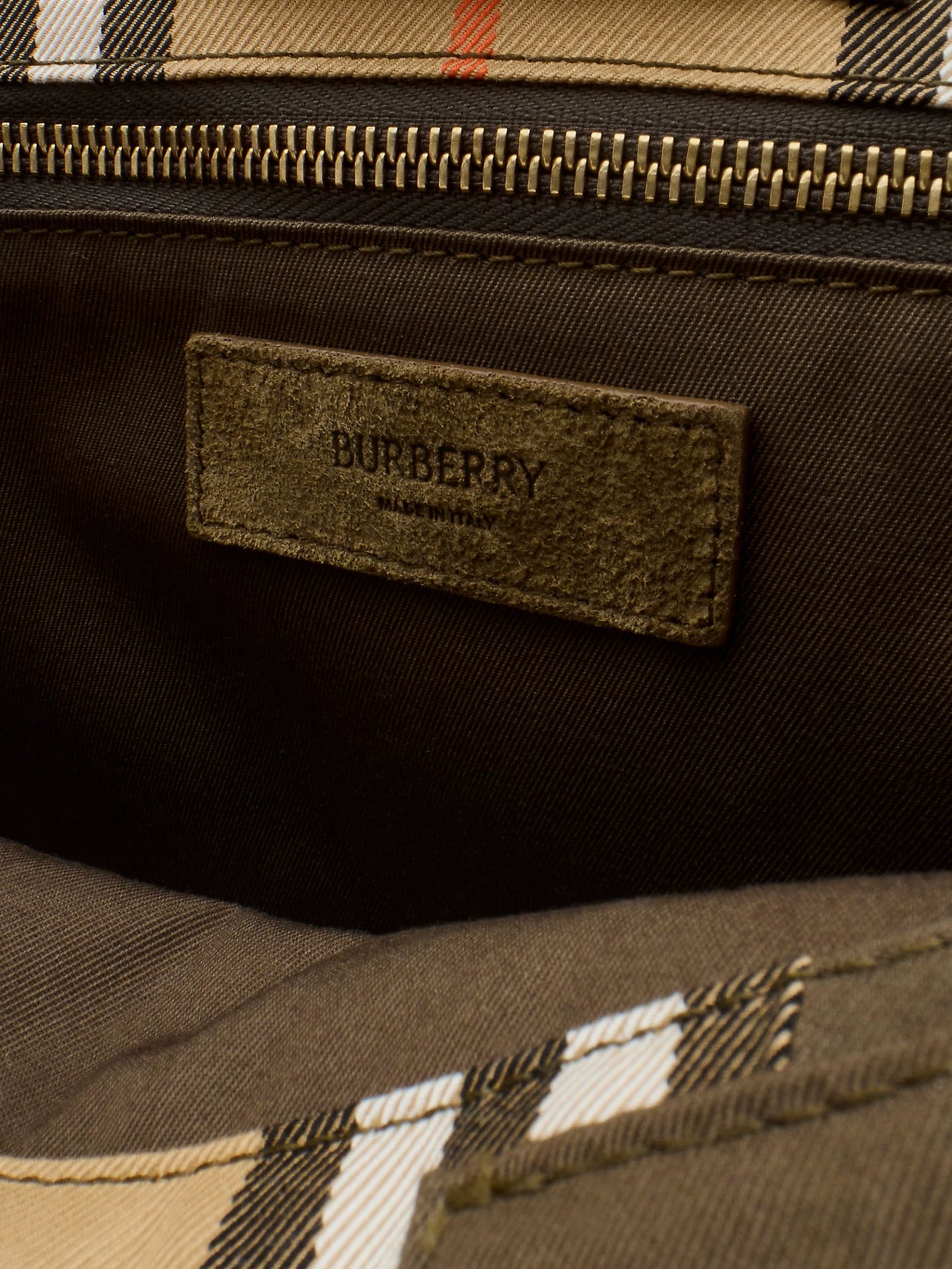Tote Trench Check canvas shoulder bag with suede logo label on the front