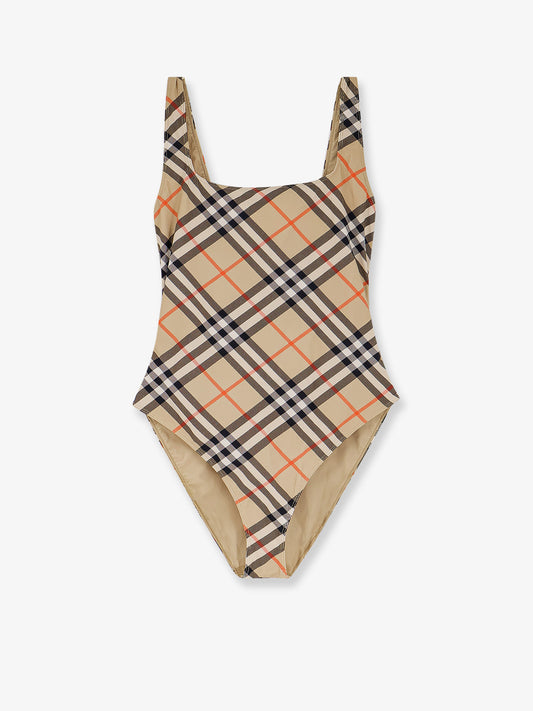 Nylon one-piece swimsuit with check print