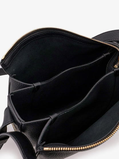 Hammered leather crossbody bag with logo patch thumbnail