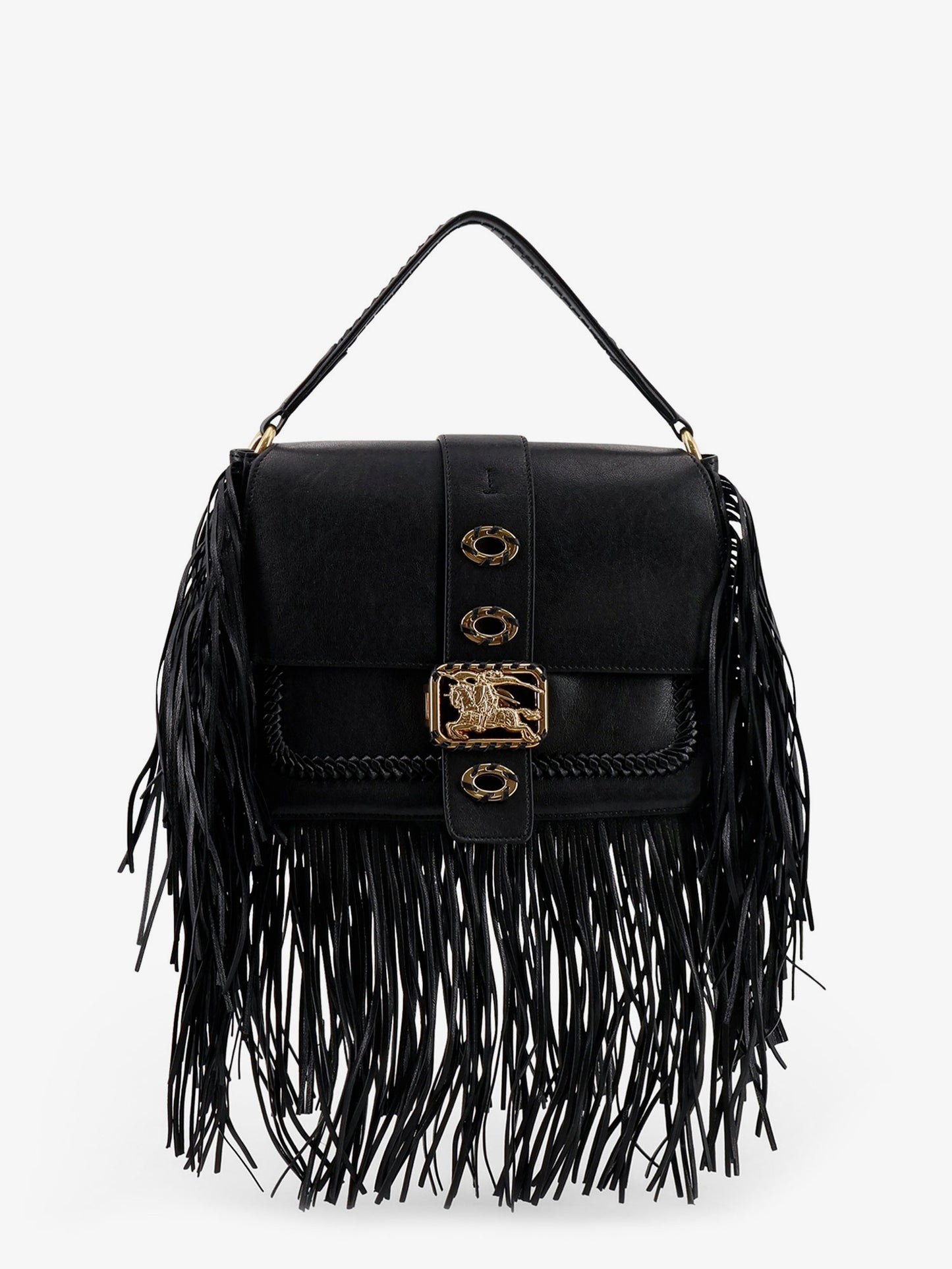 Rider leather shoulder bag with fringed edges